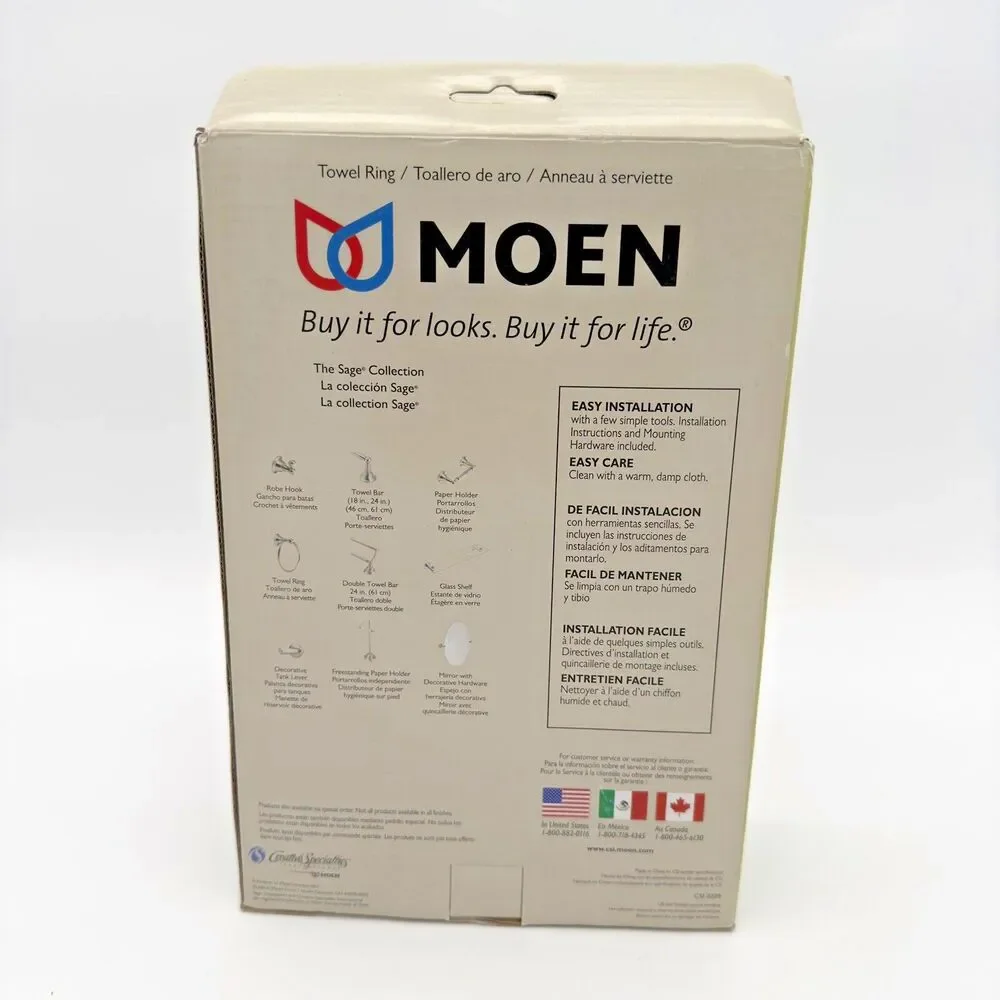 Moen Brushed Nickel Towel Ring Sage Collection DN6886BN New Sealed